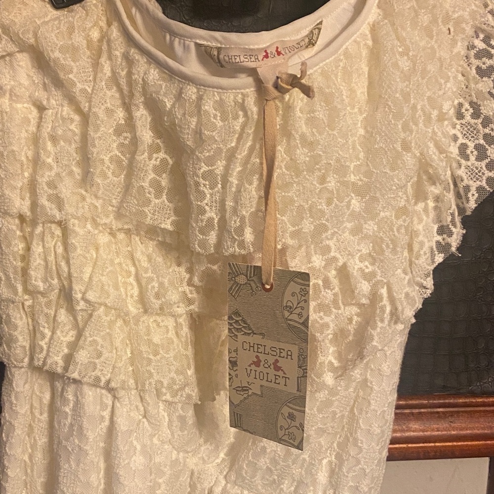 Chelsea & Violet Cream Lace Ruffle Dress